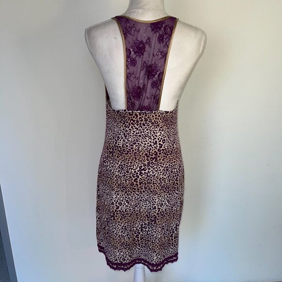 Intimately Free People Nightie Size Large L Womens Animal Print Lace Purple Gold - Picture 7 of 16